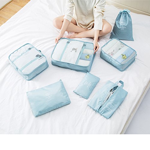 Overmont-Ensemble-de-7-Organisateurs-de-Voyage-Organisateur-de-Bagage-Sacs-de-Rangement-Cube-pour-des-Vtements-Cosmtiques-Chaussures-bleu-foncbleurose