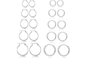 Senteria 10 paia orecchini rotondi a cerchio, per donne e uomini, ragazze, leggeri, in acciaio inox, per cartilagine, ipoallergenici, 8-16 mm