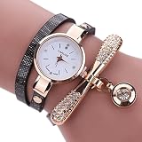 LSAltd Heiß Verkauf!!! Frauen Mädchen Klassische Lederne Rhinestone Uhr analoge Quarz Armbanduhren Großes Geschenk (Schwarz)