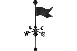 GANFANREN YDHNB Wetterfahne Flagge Wetterhahn Windrichtungsanzeiger, Retro Flagge Form Geschnitztes Design Edelstahl Windrichtung Schwarz Metall für Garten Hinterhof Dach