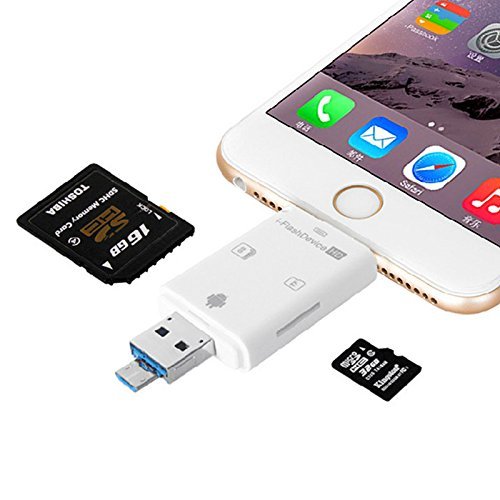 SD/TF OTG Kartenleser – Sodial (R) 3 in 1 i-flash Drive USB Micro SD SDHC TF Kartenleser für iPhone 5/5 C/SE/5S/6/6 Plus/iPad/iPod Touch/Samsung S5 S6 S7 OTG Handys Weiß - 3