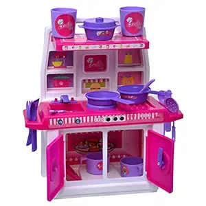 ToyDor 100 % Organic Steel Doll Kitchen Set for Girls Kids Toys for Kids Non Toxic BPA Free Material - Mezz1 (Barbie Kitchen MZZ1)Medium Size Height 30CM Width 21 cm- MZZ12
