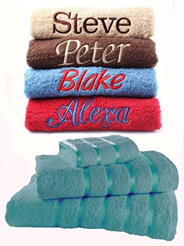 Dream ZonePersonalised Embroidered Towels Set ANY NAME | Face Cloth | Hand Towel | Bath Towel | Bath Sheet | Beach Swimming Towel | Supreme 100% Egyptian Cotton 550GSM (Bath Sheet, Aqua)