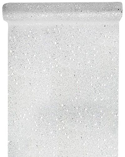 Tischläufer Tüll Glitter 30cm x 5m Silber Tüllstoff Tischdecke Hochzeit Dekostoff Deko