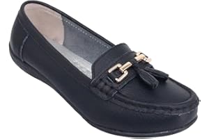 Chums Ladies Nautical Leather Loafers, Wide Fit Slip On Shoes with Flexible Sole & Comfortable Cushion Insoles