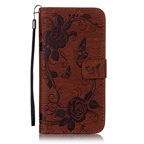 iPhone 7 Hülle,iPhone 7 Lederhülle,Mo-Beauty® Malerei Schmetterling Muster Ledertasche PU Leder Hülle Flip Tasche Wallet Case Cover HandyHülle Brieftasche mit Standfunktion Karteneinschub und Magnetverschluß Etui Lederhülle Leder Tasche Case Cover für Apple iPhone 7 (4,7 Zoll) + 1 x Gehärtetem Glas Display Schutz (Braun)