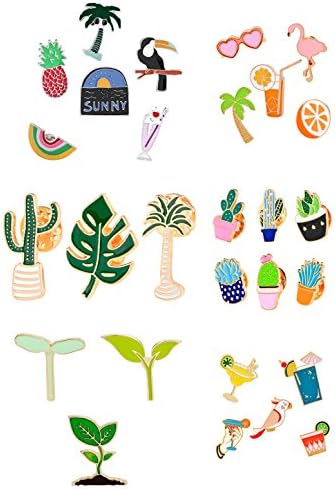 DoBestLJZ Summer Style Oil Drop Brooch Pin Set Cactus Plant Brooch Pin Leaf Badge Bear Juice Alloy Brooch Pin Parrot Badge for Clothes Decoration and Handbag and Scarf