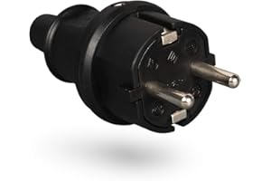 HEITECH PROMOTION GMBH HEITECH Fiche mâle en caoutchouc anti courbures - fiche prise electrique male noire, 250V, 16A, IP22 pour usage intérieur - fiche schuko male en caoutchouc solide