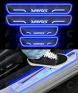 Fabtec Car Door Foot Step Led Sill Plate Compatible for Toyota Yaris (Set of 4PCS) (Blue)