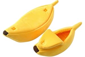 Gelentea Katzenhaus mit Bananenmotiv, weiches Plüschkissen, wärmend, waschbar, für Katzen und Kätzchen