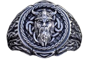 PikaLF Anello di Odino per gli uomini, anello di testa di Odino vichingo norreno, anello di nodo celtico vichingo, anello amuleto di Odino celtico vintage