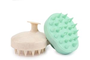 Hience 2-Pack Scalp Massager Shampoo Brush with Wheat Straw Soft Silicone Bristles, Exfoliating Head Scrubber for Dandruff Removal and Hair Growth, Wet & Dry Hair, Mint Green & Beige