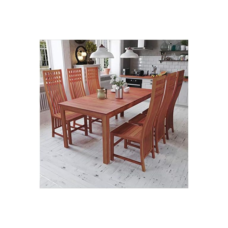 vidaXL 7-TLG. Massives Teak Essgruppe Esszimmergarnitur Esstisch mit 6