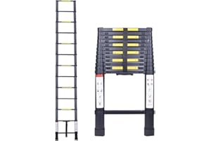 EGTink Escalera Telescópica 3,8m,Escalera Plegable Telescópica de Aluminio,Escalera Multiusos Portátil Extensible,Carga Máxima de 150 kg,Negro