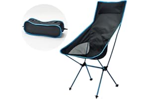 LSLANSOON Lightweight Folding High Back Camping Chair with Headrest, Portable Backpacking Chair, Beach Chair Recliner for Outdoor Hiking Fishing Patio Backyard Picnic Travel (Sky Blue)