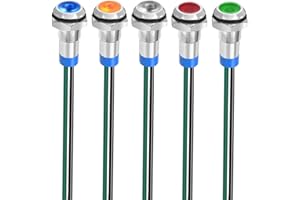 Gebildet 5pcs 8mm 3V-4.5V-5V-6V-7.5V-9VDC Energy Saving LED Metal Indicator Light Waterproof Signal Lamp with Wire(Red/Orange/Blue/Green/White)
