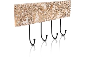 THE GREAT INDIAN BAZAAR Percha decorativa de madera y hierro fundido, estilo rústico vintage, para colgar en la pared, chaqueta, bata, toalla, perchero para puerta, pasillo, sala de estar, entrada, baño, dormitorio