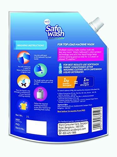 Safewash Matic Top Load Liquid Detergent by Wipro, 2L