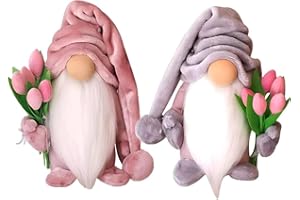 KUGGTY 2Pcs Mothers Day Gonk Decorations, Handmade Tulip Gonks Faceless Dwarf Doll Gifts for Him Her, Elf Figure Tabletops Gnomes Ornament Valentines Day for Mother Daughter Boyfriend Gifts