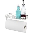 iDesign Classico Wall Mounted Kitchen Roll Holder with Shelf, Metal Paper Towel, Kitchen and Toilet Roll Holder for the Wall, Satin