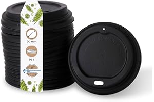 ‎BIOZOYG BIOZOYG Coffee To Go Deckel für Trinkbecher Ø 90mm I 50 Deckel für Pappbecher aus CPLA Biokunststoff 100% biologisch abbaubar, kompostierbar, recycelbar I Trinkloch Becherdeckel flach schwarz