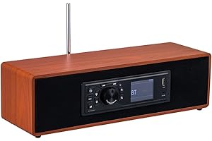 ALANO BEA103 Radio FM/DAB+/Bluetooth/USB/AUX IN radio a colori in legno con telecomando e doppia modalità sveglia (giallo)