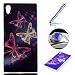 Produktbild Etche Sony Xperia Z5 TPU Schutzhülle, Laser Reflect Blue Light Case für Sony Xperia Z5, Transparent Frame Silikon Handyhülle für Sony Xperia Z5,Premium Slim TPU Gel Soft Back Cover Zurück Schutzhülle Tasche für Sony Xperia Z5 + 1x Glitzer Staub Stecker + 1x Blau Eingabestift(lila Schmetterling)