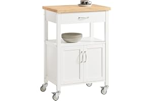 SoBuy Carrello cucina salvaspazio con piano di lavoro – Mobile cucina con ruote, ideale come mobiletto cucina, credenza compatta o mobile microonde – Disponibile in Bianco 60x92x45cm FKW22-WN