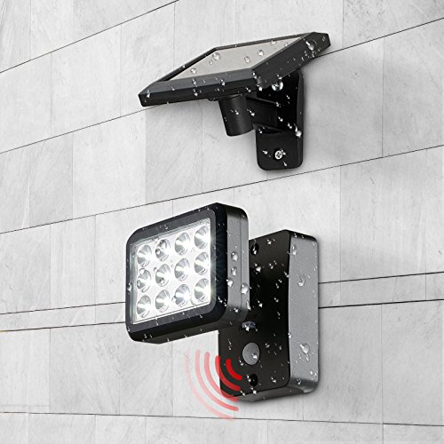 OUBO LED Solarleuchten mit Bewegungsmelder Solarlampe 12 LEDs 300 LM, 2 Modi, für Garten, Patio, Zaun, Hof, Balkon, Terrasse, Haus, Auffahrt Dämmerungsschalter IP44 Energiesparend schwarz - 9