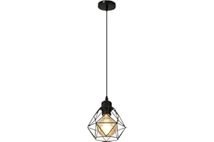 DAXGD Lampes Suspension Vintage,Plafonnier Vintage Industrielle,E27 Lustre industriel,Lustre cage abat-jour en métal noir,Lustre moderne pour salon,cuisine,chambre