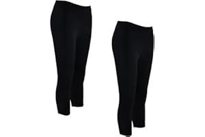 Power Flower Leggings de algodón recortados para Mujer de 2 PCS Leggings Negros de 3/4 de Largo Confort Extra Informal a Medida S/M/L/XL Diseño Italiano