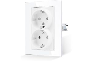 JIMEIDA Dubbeluttag glas vit med krok 1 fack 16 amp standard Schuko uttag härdat glasskiva skyddskontakt vägguttag