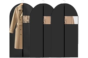 WEKUW 3 Stück Kleidersack, Kleidersack für die Aufbewahrung 60x140 cm Atmungsaktiver Stoff Kleidersacks Anzug mit Klarem Fenster Schwarzer Reißverschluss Kleidersacks, für Kleider Mäntel Hemden Abendkleider