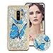 Produktbild Flüssig Hülle für Samsung Galaxy S9 Plus, Obesky Bling Glitzer Treibsand Handyhülle Transparent Weiche TPU Silikon Schutzhülle mit Blau Schmetterling Muster Kreativ für Samsung Galaxy S9 Plus