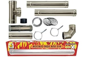 MBM INOX Juego de tubos de chimenea estufa de pellets dn 80 tubo de acero ajustable 316 600 CE fabricado en Italia UNI 1856-2