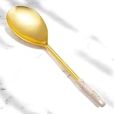 Mermer Desenli Gold Servis Kaşığı, 304 Kalite 18/10 Paslanmaz &Ccedil;elik, Sunum Masa Sofra Yemek Servis Kaşığı (Beyaz)