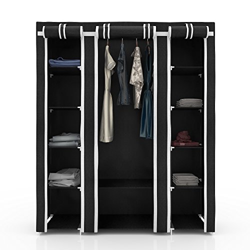 Homdox Kleiderschrank Garderobe Stoffschrank Faltschrank Campingschrank ,150x175x45 CM ,Schwarz