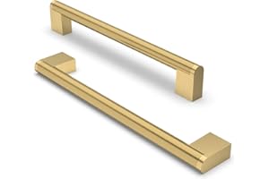 FURNIWARE 10 sztuk uchwytów meblowych, 192 mm, odstęp między otworami ze stali nierdzewnej, uchwyty meblowe, do szafy, kuchni, gabinetu, do drzwi łazienkowych, szafy na ubrania (mosiądz)