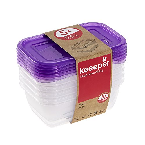 keeeper 3067251700000 Fredo Fresh Set 5 x Frischhaltedose Rectangular, plástico, Dark Plum, 15.5 x 10.5 x 11.5 cm