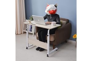 Emall Life Tavolino regolabile per divano/letto, scrivania portatile con ruote, tavolino da sopra, carrello per laptop con slot per supporto (acero bianco, 80 x 40 cm)