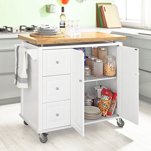 SoBuy® Neu Luxus-Küchenwagen, Arbeitsplatte aus hochwertigem Bambus,Kücheninsel,Küchenschrank,Servierwagen, Rollwagen, FKW30-WN - 9