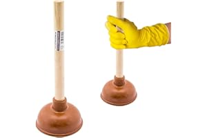 BARGAINS-GALORE Bathroom Rubber Sink Drain Toilet Plunger - Wooden Handle, Unblocker | Heavy Duty Toilet Cleaner, Hand Tool | Strong Quality, Compact and Durable | Bathroom