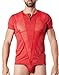 Produktbild Look Me lm805 - 81redl T-Shirt Rot Herren Weich mit Streifen Netzstoff in V mit Rundhalsausschnitt/Zip