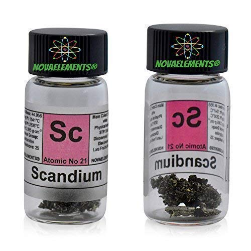 Escandio metal elemento 21 Sc, 0,5 gramos 99,999% en frasco de vidrio etiquetado