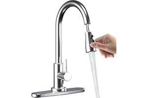 ALNJK Rubinetto Lavello Cucina, Miscelatore con Doccetta Estraibile a 3 Modalità, in Acciaio Inox a 360°, Nichel Spazzolato