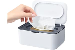 ‎MECCTUCK Feuchttücher Box, Feuchttücher Box Unterwegs, Baby Feuchttücherbox, Serviettenbox, Taschentuchaufbewahrungsbox, Kunststoff Feuchttücher Spender mit Deckel, Kindertuchbox für Zuhause Büro (Grau+Weiß)