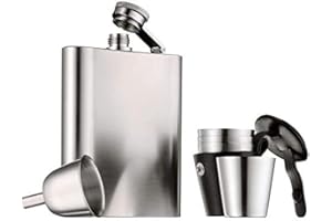 WMF Manhattan Piersiówka ze Stali Nierdzewnej bez Grawerunku, Srebrna, 200 ml, 6 Kieliszków