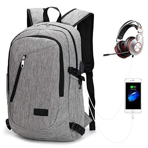 Notebook Rucksack, 15,6 Zoll Anti Theft Rucksäcke Notizbuch Backpack Reisen Wasserdichte Schulrucksack für Männer Frauen, Mittlerer Student Herren Damen mit USB Ladeanschluss (Grau)