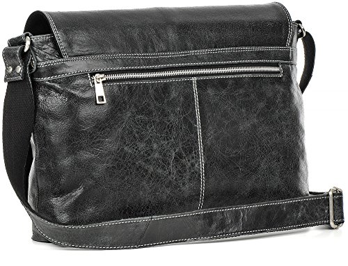 Umh  ngetasche aus Leder  Schwarz - Schultertasche  passend f  r 14  Notebooks und DIN A4 - Unisex Aktentasche 36 x 30 x 8 cm - ger  umige  robuste Le