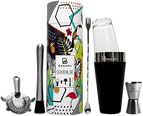 Banamu: Boston Cocktail Shaker Set Shaker with Cold Insulation, Muddler, Jigger, Strainer, Spoon and Cocktail Recipes Ebook